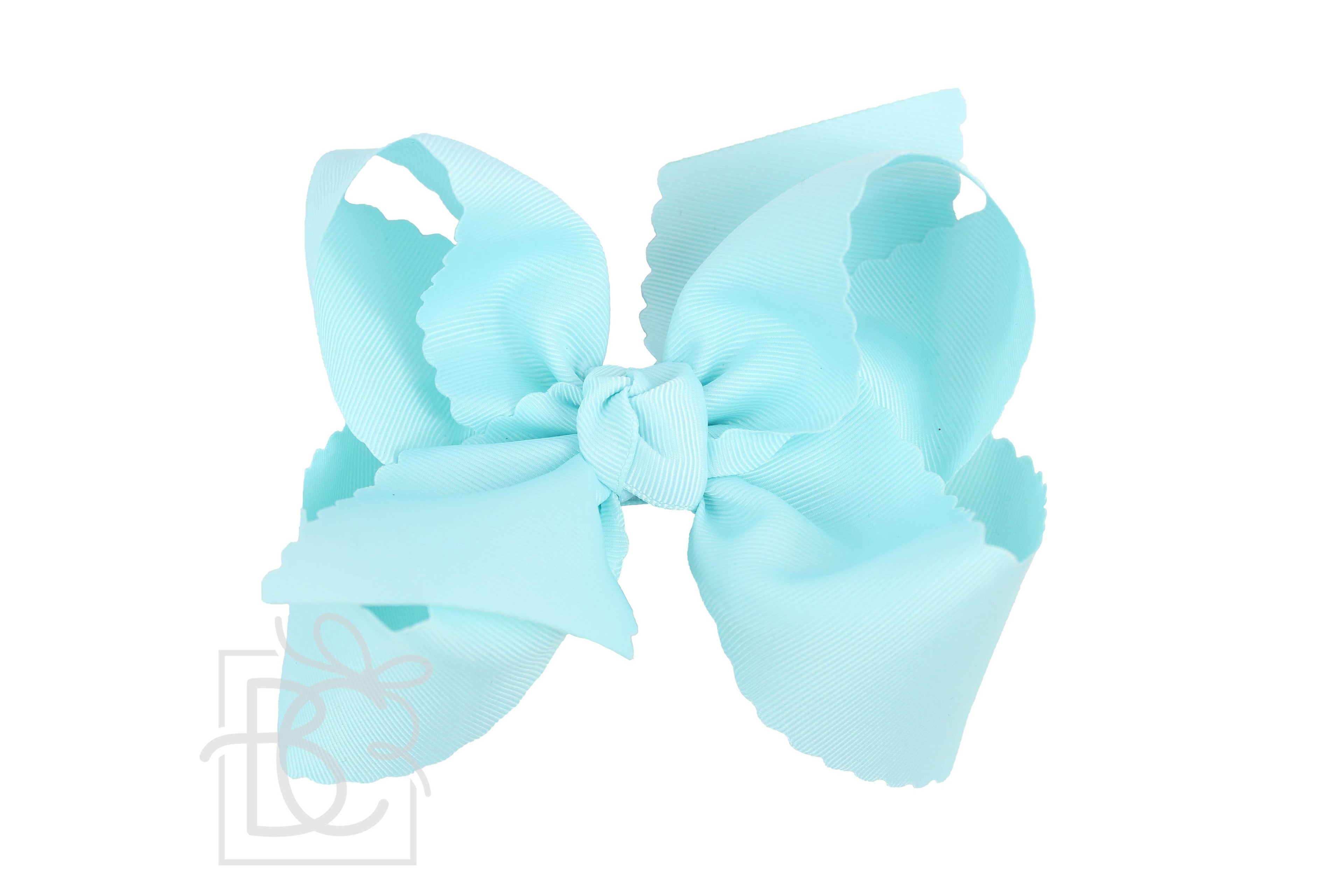 SCALLOPED EDGE BOW: Mineral Ice / 5.5" Extra Large - 2.25" Ribbon on Alligator Clip