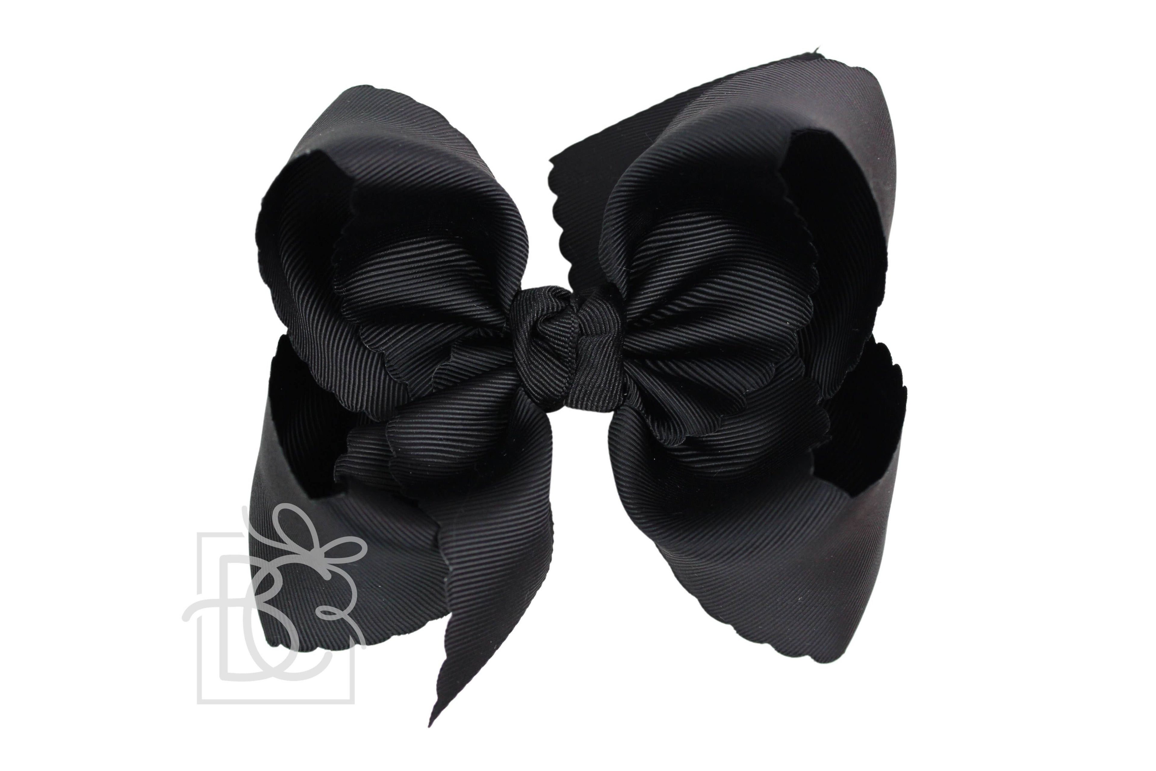 SCALLOPED EDGE BOW: Black / 5.5" Huge - 2.25" Ribbon on Alligator Clip