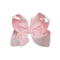 LAYERED GINGHAM/GROSGRAIN BOW ON CLIP: 5.5" Huge - 2.25" & 1.5" Ribbons on Alligator Clip / LIGHT PINK