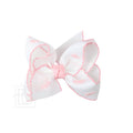 CROCHET EDGE BOW WITH PEARL EMBELLISHED BOWS: White/ Light Pink Edge w/ Light Pink Pearl Bows / 4.5" Large