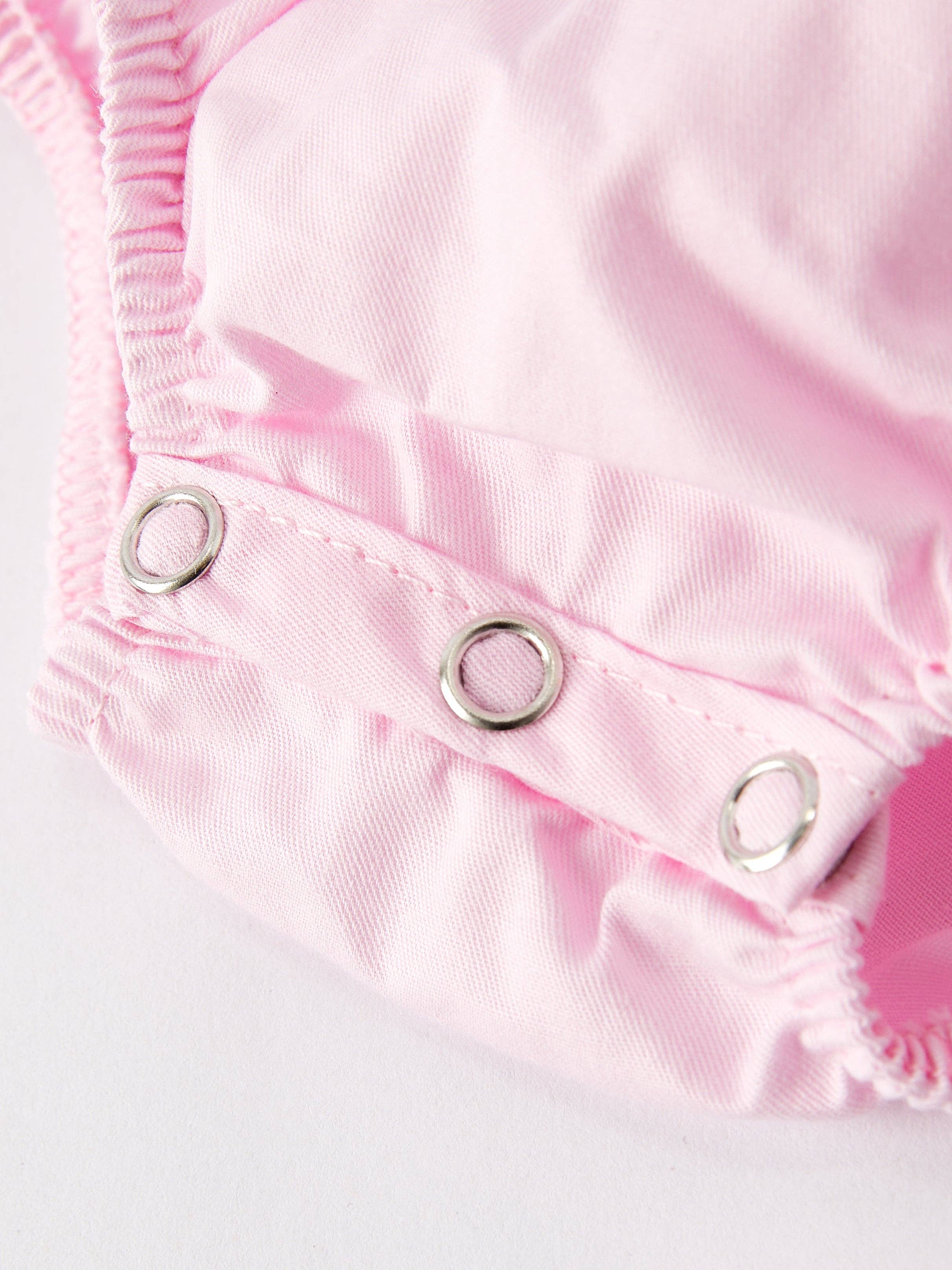 White Bow Smock Embroidered Pink Romper