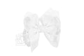 SILK BOW ON CLIP: 5.5" Huge - 2.25" Ribbon on Alligator Clip / WHITE