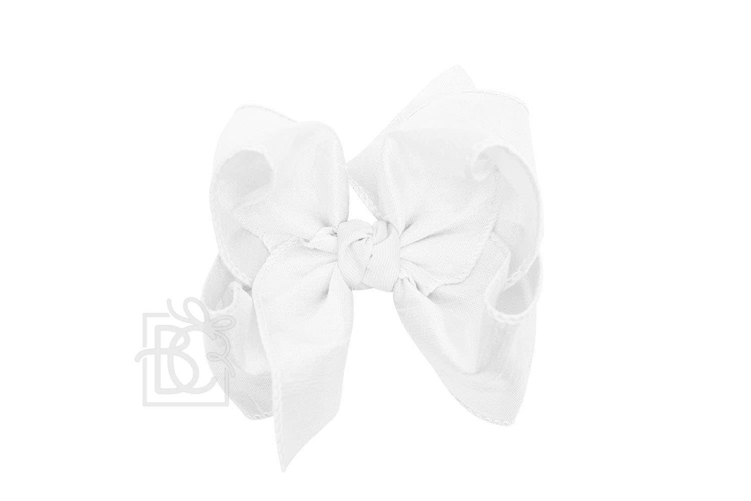 SILK BOW ON CLIP: 5.5" Huge - 2.25" Ribbon on Alligator Clip / WHITE