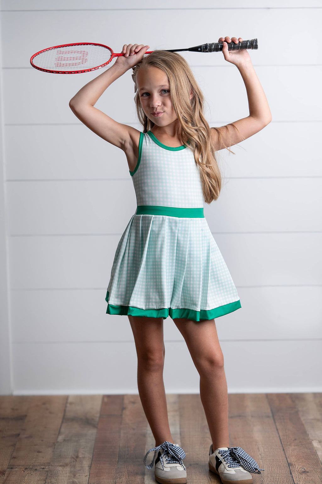 Kids Green Check Athletic Active Sport Spring Summer Dress