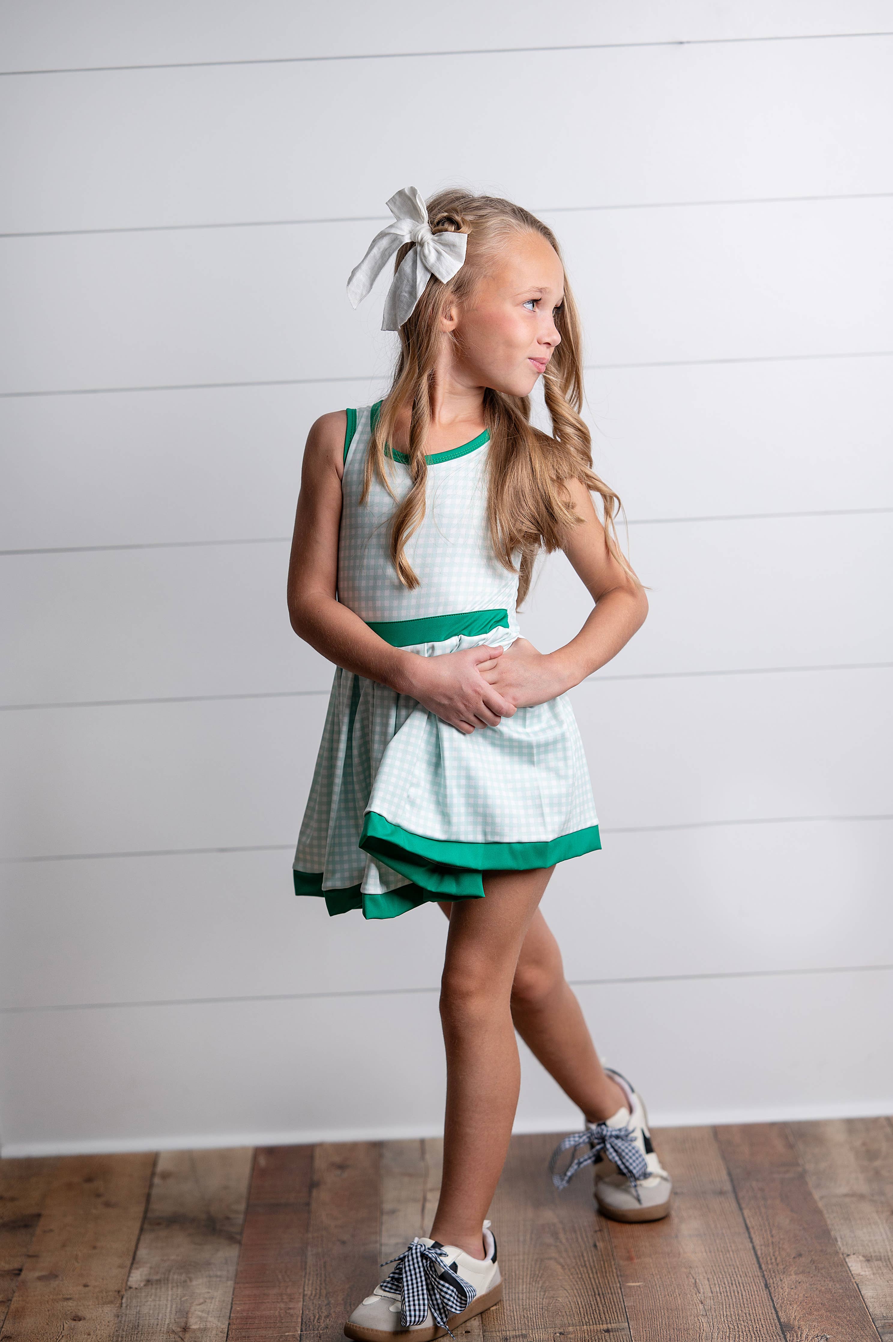 Kids Green Check Athletic Active Sport Spring Summer Dress