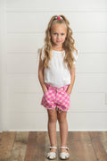 Kids Pink Checkered Denim Spring Summer Shorts